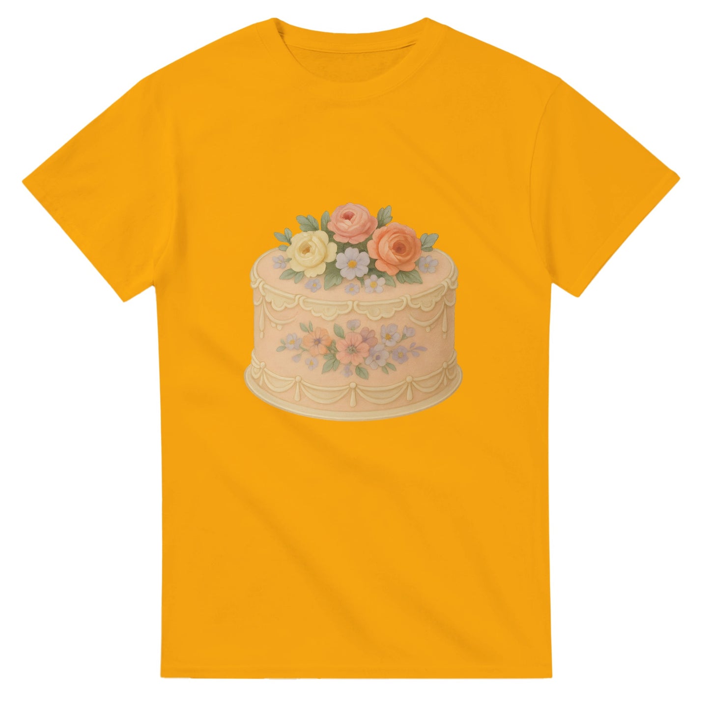 T-shirt med blommig sekelskiftesstil, handmålade blommor och nostalgisk charm.