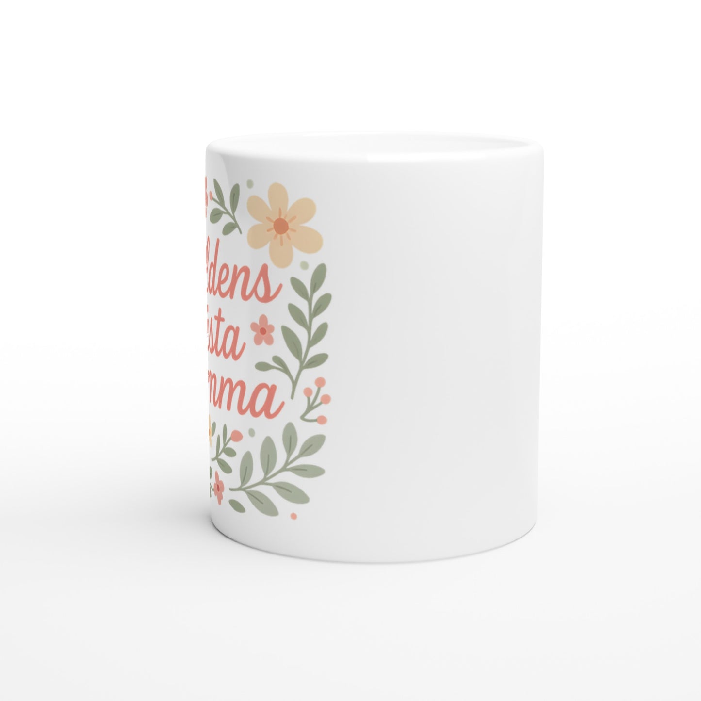 Mugg för mamma med blommor och texten 'Världens bästa mamma'. Romantisk och kärleksfull design.