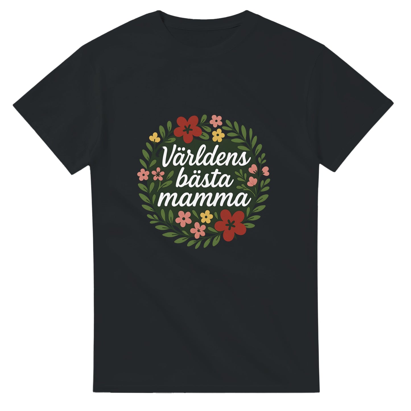T-shirt med blommor och text, perfekt för att hylla världens bästa mamma med stil och elegans.
