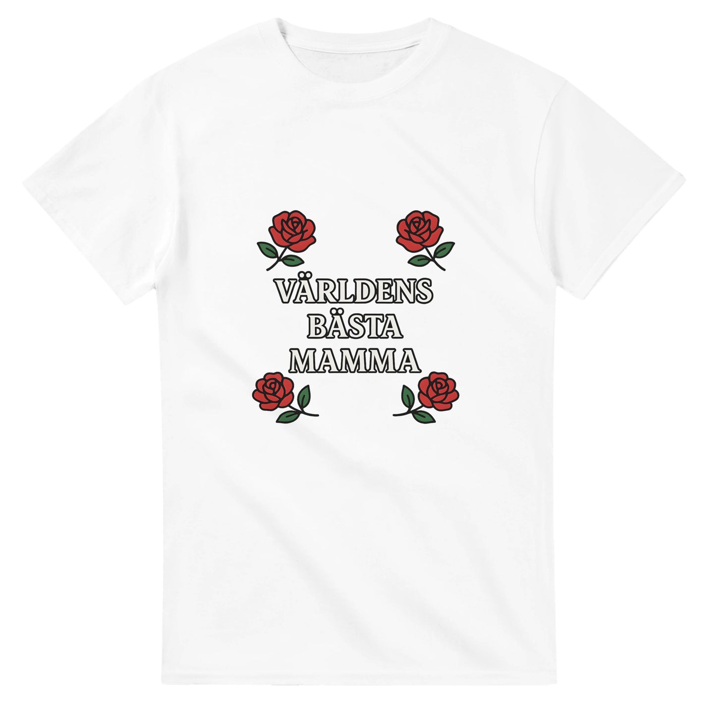 Mamma T-shirt med kärleksfull design av rosor och texten 'Världens bästa mamma'. Elegant och bärbar stil.