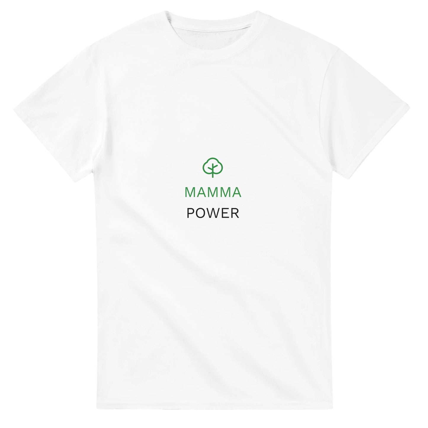 T-shirt med växande träd-ikon och texten Mamma Power - hyllar mammans kraft och styrka.