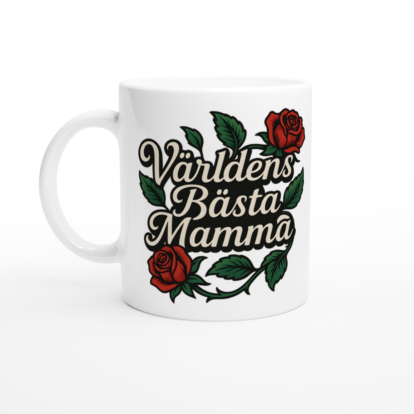 Rosentypografi Mugg - Världens bästa mamma och rosor i en fängslande komposition.