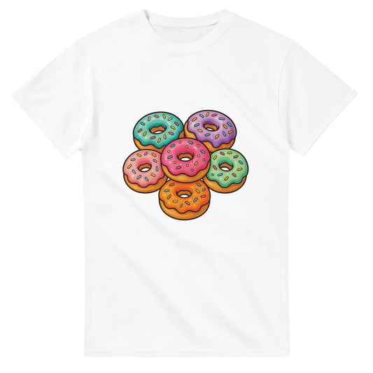 Drömlik design av fluffiga munkar med färgglada glasyrer och strössel.