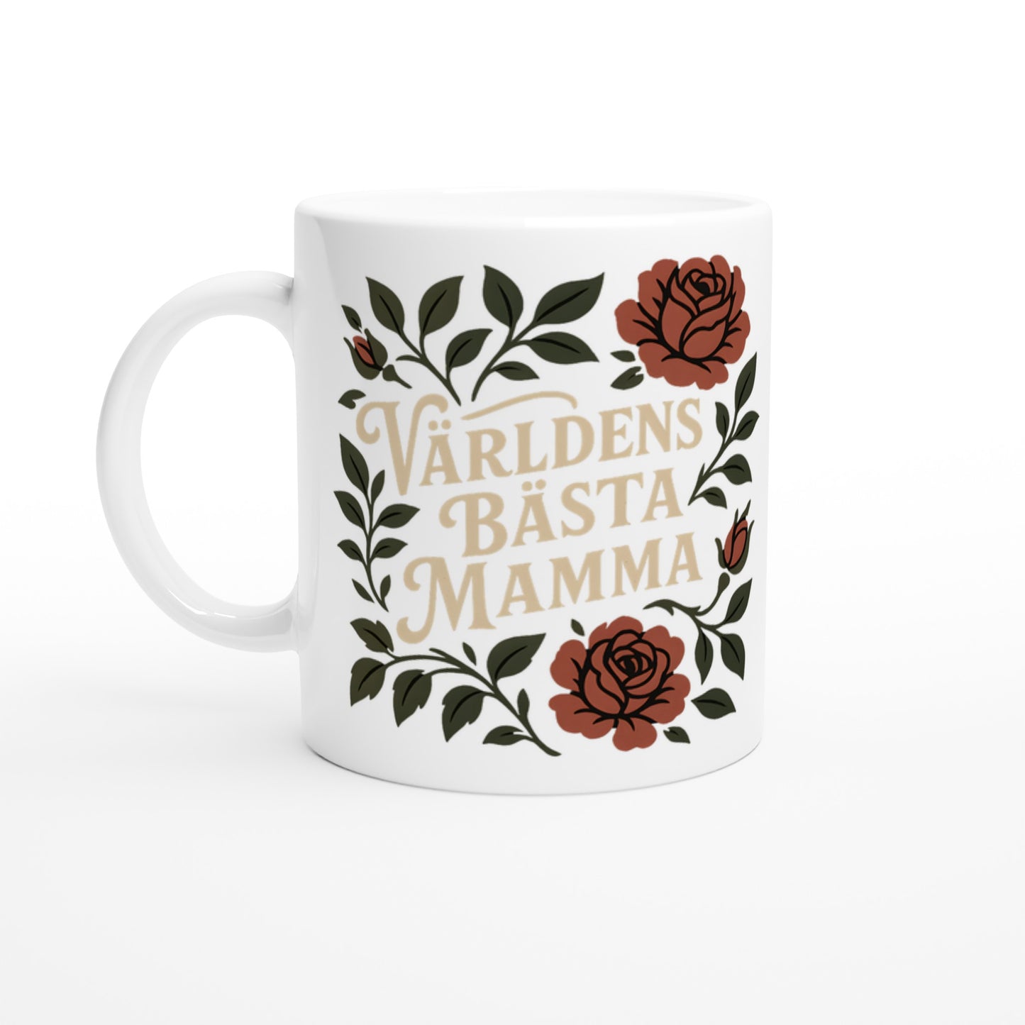 Mugg med texten Världens Bästa Mamma och blommigt mönster i vintage stil - en perfekt hyllning.