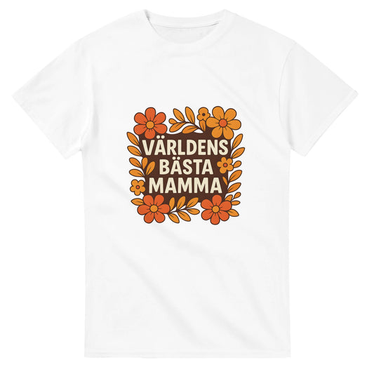 T-shirt med blomstrande design och texten 'Världens bästa mamma'. Visa din kärlek på ett varmt sätt.