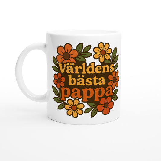 Mugg med blommor och texten 'Världens bästa pappa' för en extra varm kaffestund.