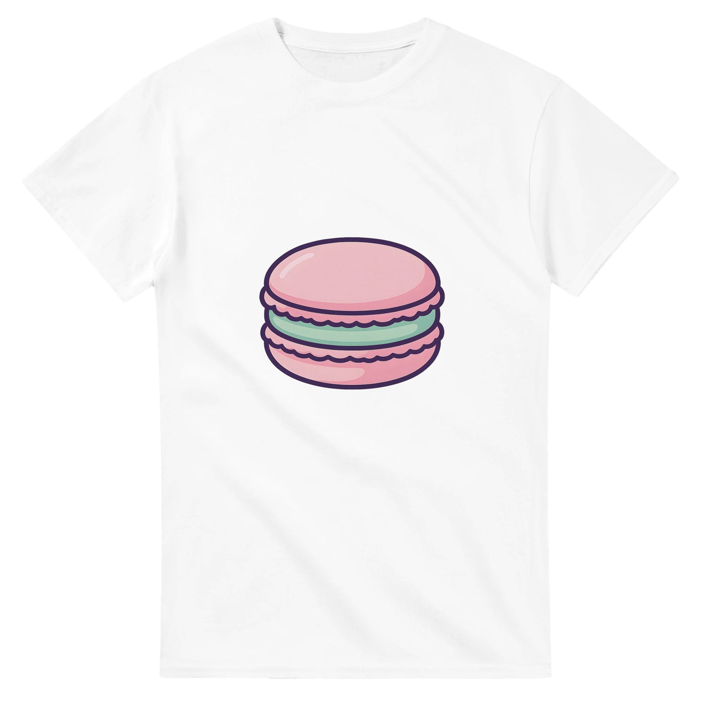 Stilren t-shirt med macaron motiv, perfekt för franska delikatesskonnässören.