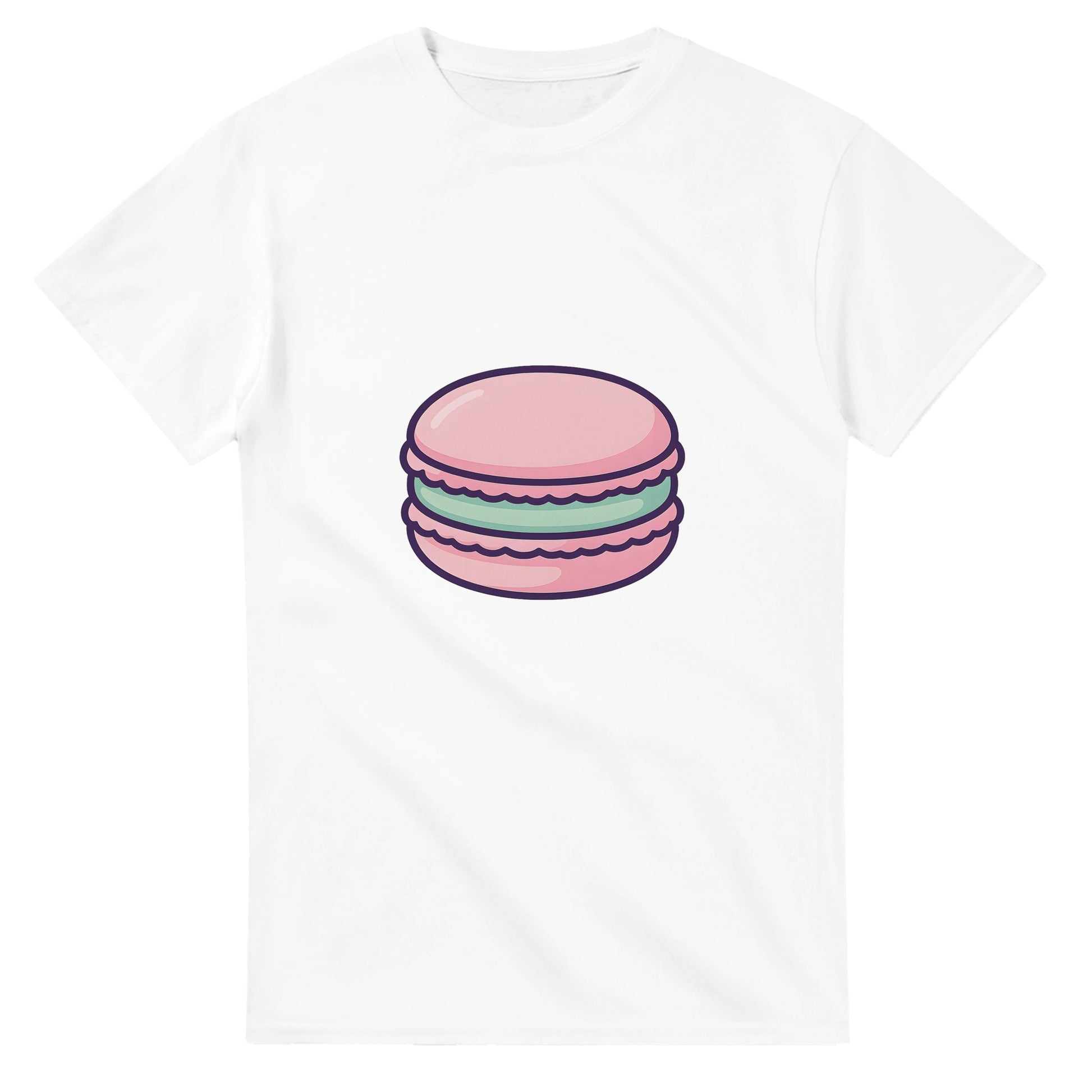 Stilren t-shirt med macaron motiv, perfekt för franska delikatesskonnässören.
