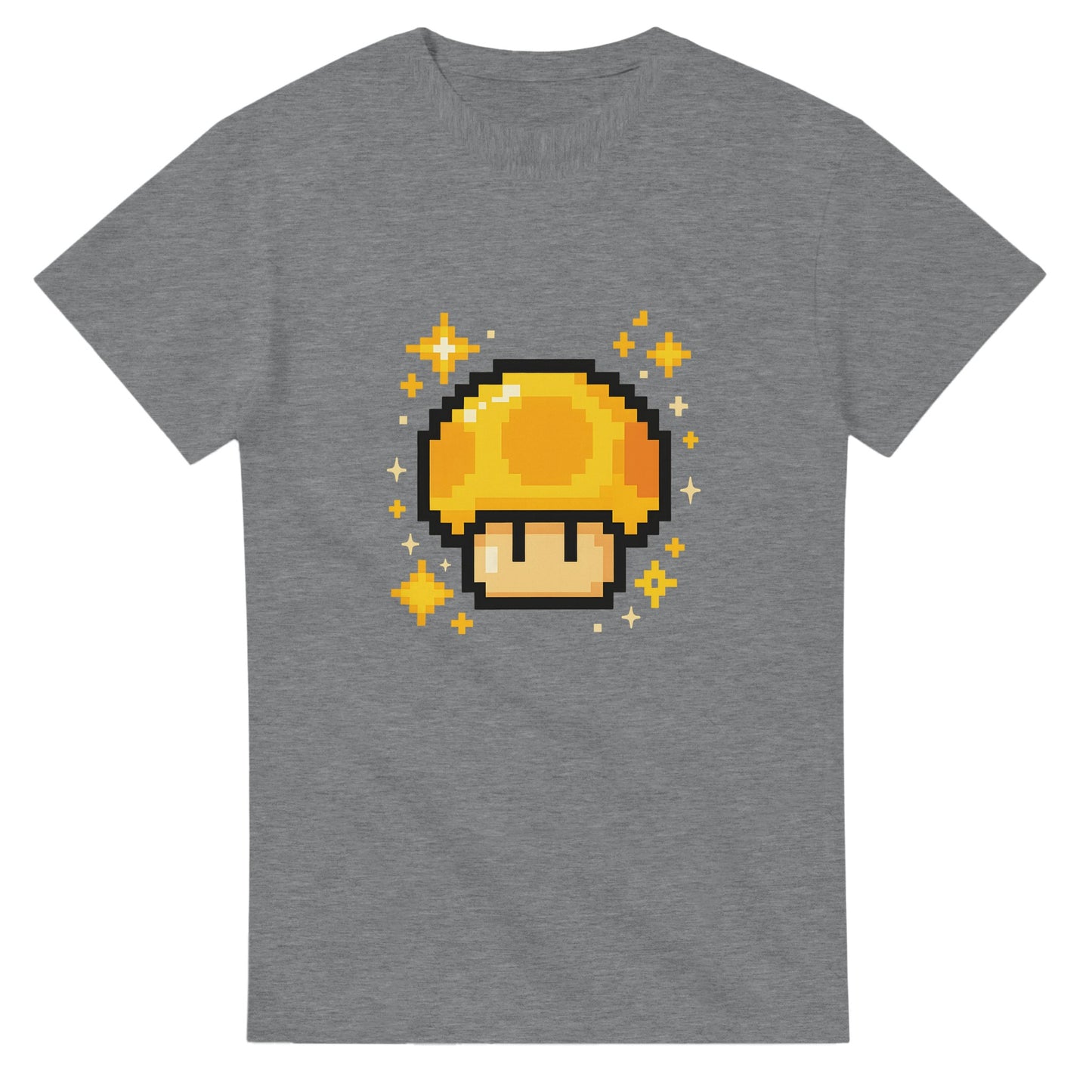 T-shirt med retro 8-bit power-up motiv. Perfekt för spelentusiaster som älskar pixelgrafik.