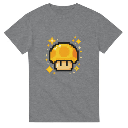 T-shirt med retro 8-bit power-up motiv. Perfekt för spelentusiaster som älskar pixelgrafik.