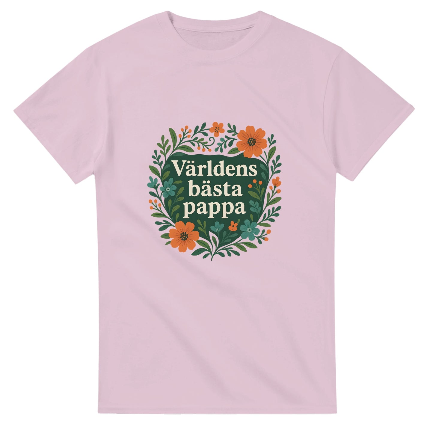 T-shirt för pappa med stil. 'Världens bästa pappa' omgiven av eleganta blommönster i harmoniska färger. Uppskattning visas!