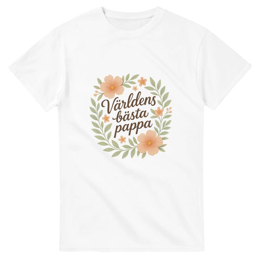 Blommig T-shirt med texten 'Världens bästa pappa' för en elegant och mjuk look.