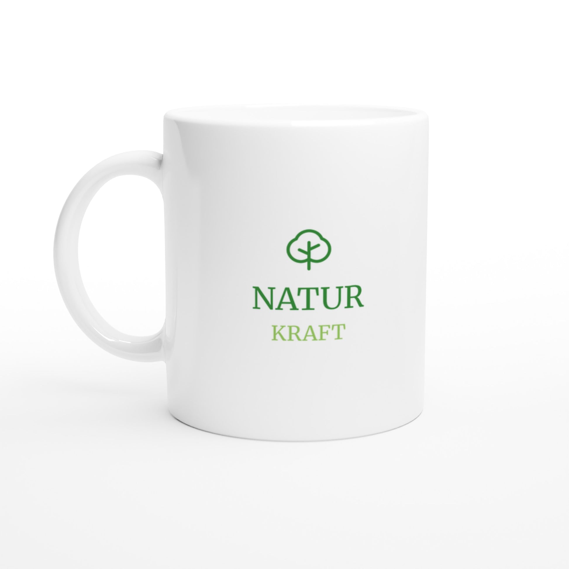 Mugg med Mamma Naturkraft text och gröna träd för fräsch känsla. Perfekt för naturälskande mammor.