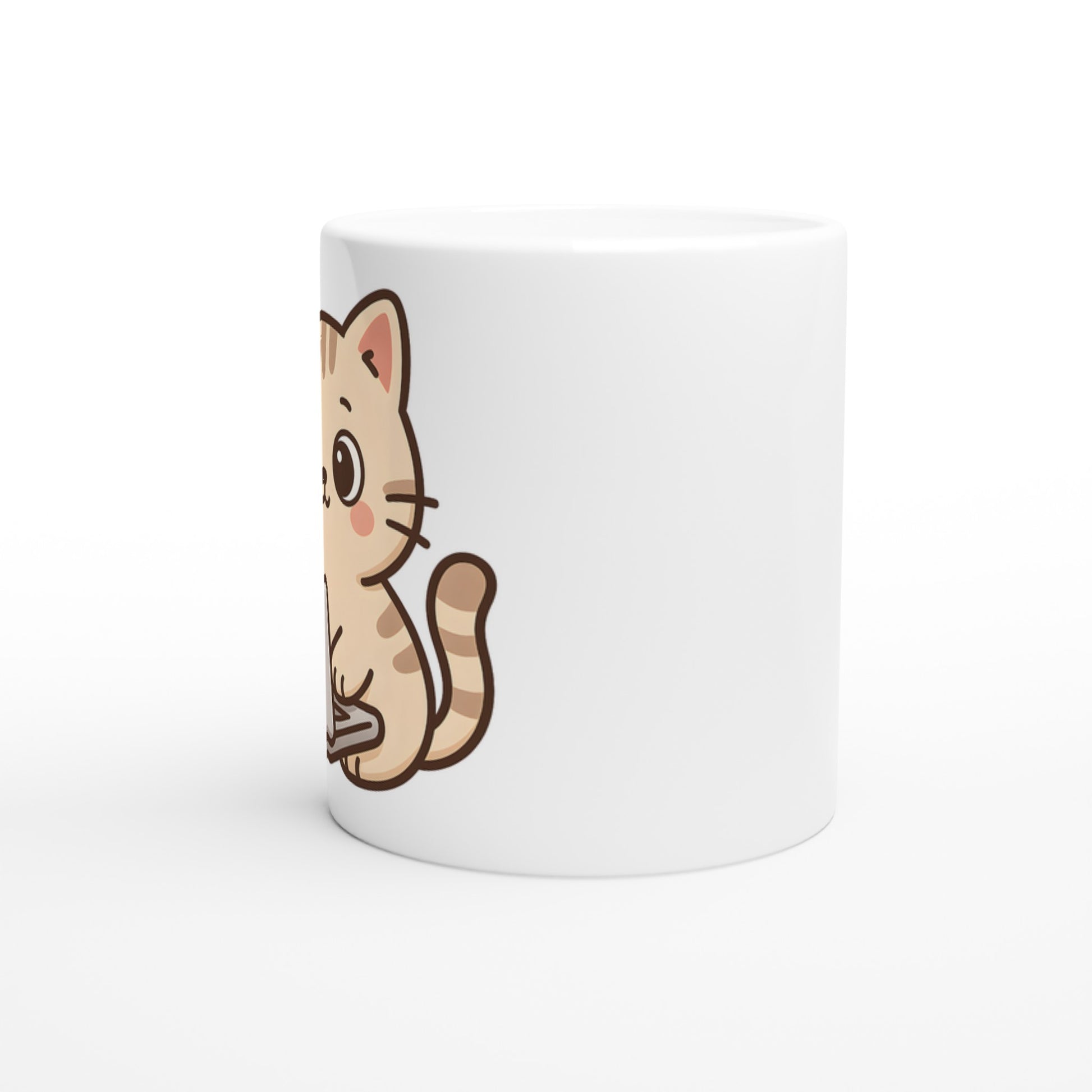 Mugg med katt som kodar på laptop. Perfekt för programmerare!