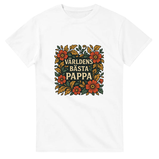 Lyxig T-shirt för pappa med eleganta blommotiv för en tidlös stil. 'Världens bästa pappa' i centrum.