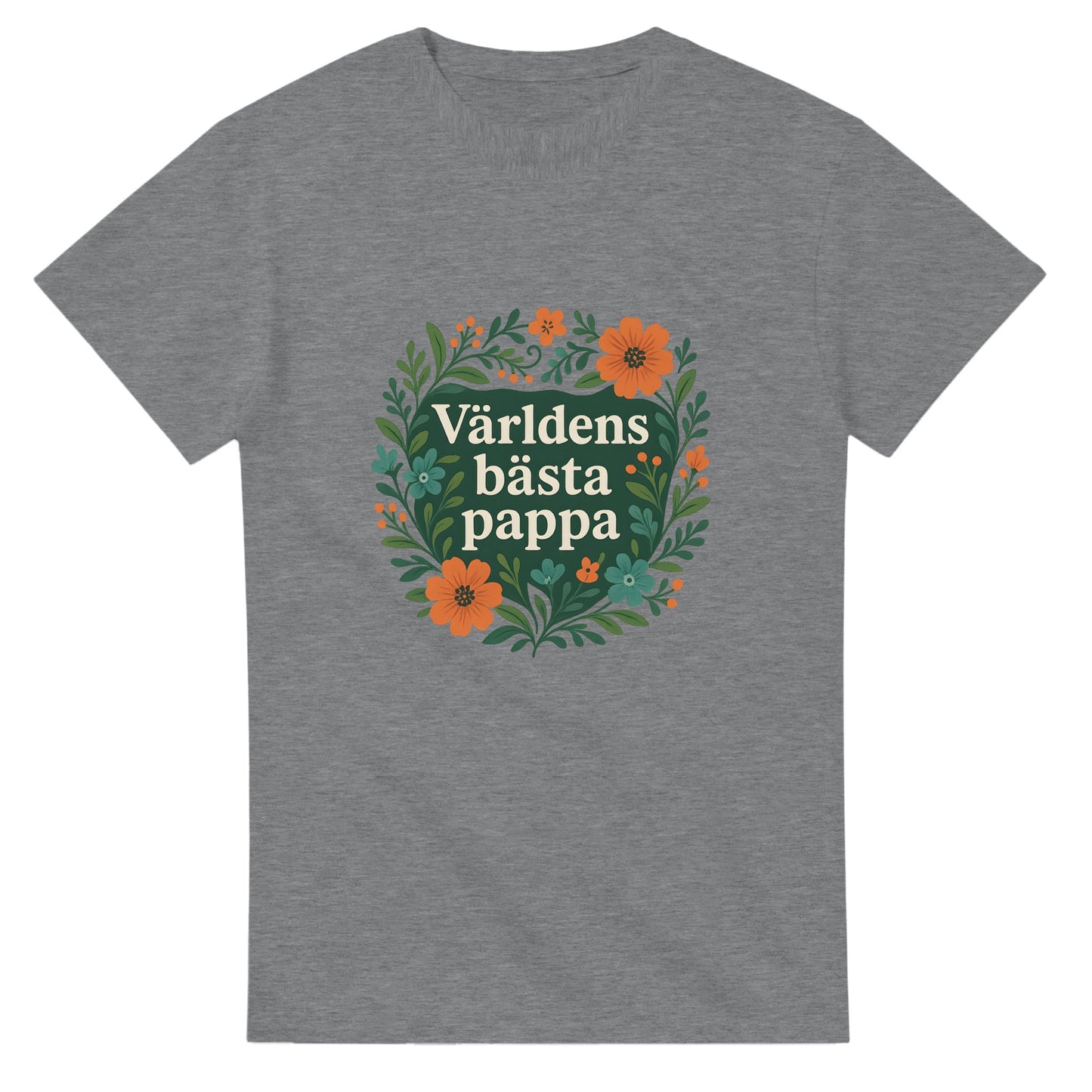 T-shirt för pappa med stil. 'Världens bästa pappa' omgiven av eleganta blommönster i harmoniska färger. Uppskattning visas!