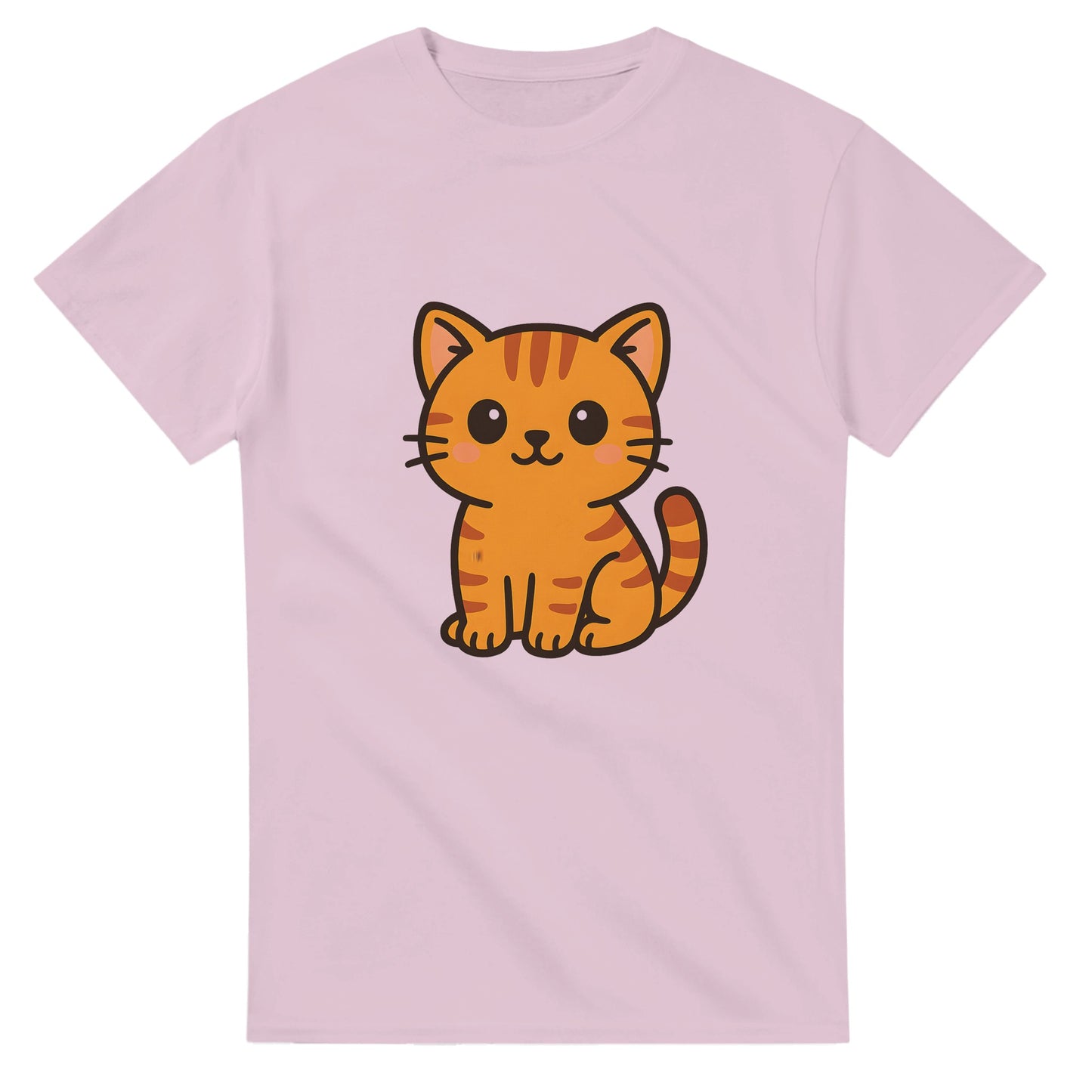 Charmig t-shirt med söt kawaii-katt i orange, perfekt för kattälskare och söta motiv.