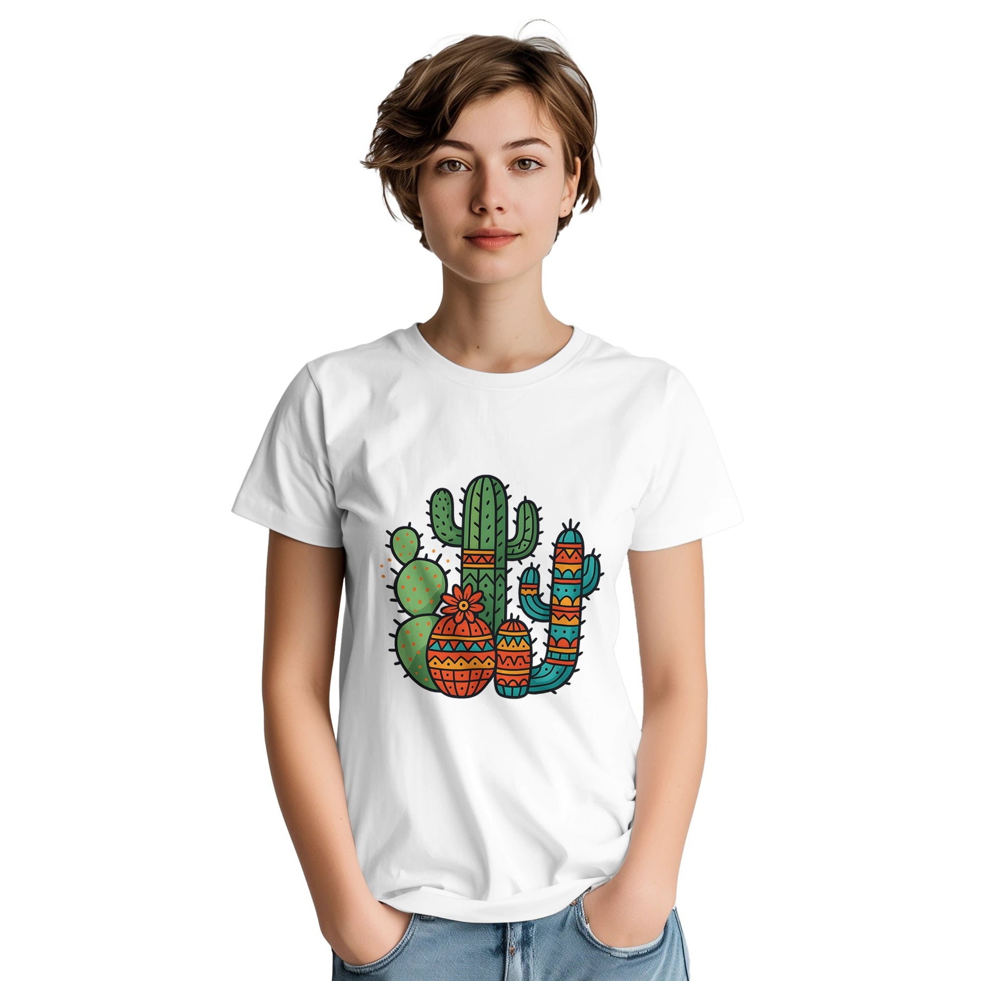 T-shirt med livliga kaktusar och traditionella mönster för att fira den mexikanska kulturen. Viva la Kaktus!