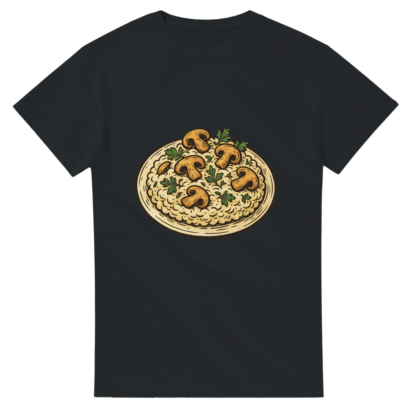 Vintage t-shirt med risottoillustration, perfekt för kulinariska äventyraren. Klassiskt och unikt.