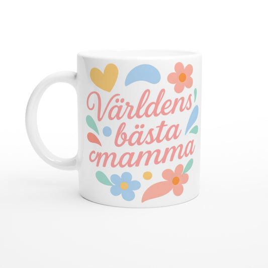 Mugg för Mors Kaffestunder - Romantisk mugg med 'Världens bästa mamma' text, mjuka linjer och milda färger.