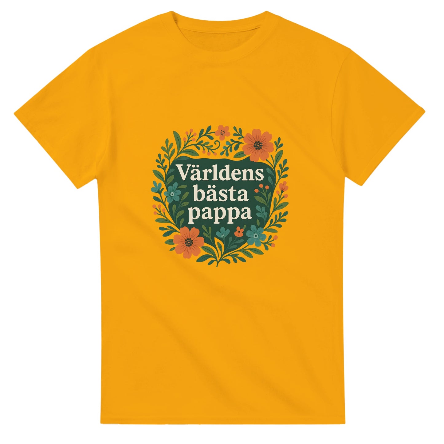 T-shirt för pappa med stil. 'Världens bästa pappa' omgiven av eleganta blommönster i harmoniska färger. Uppskattning visas!