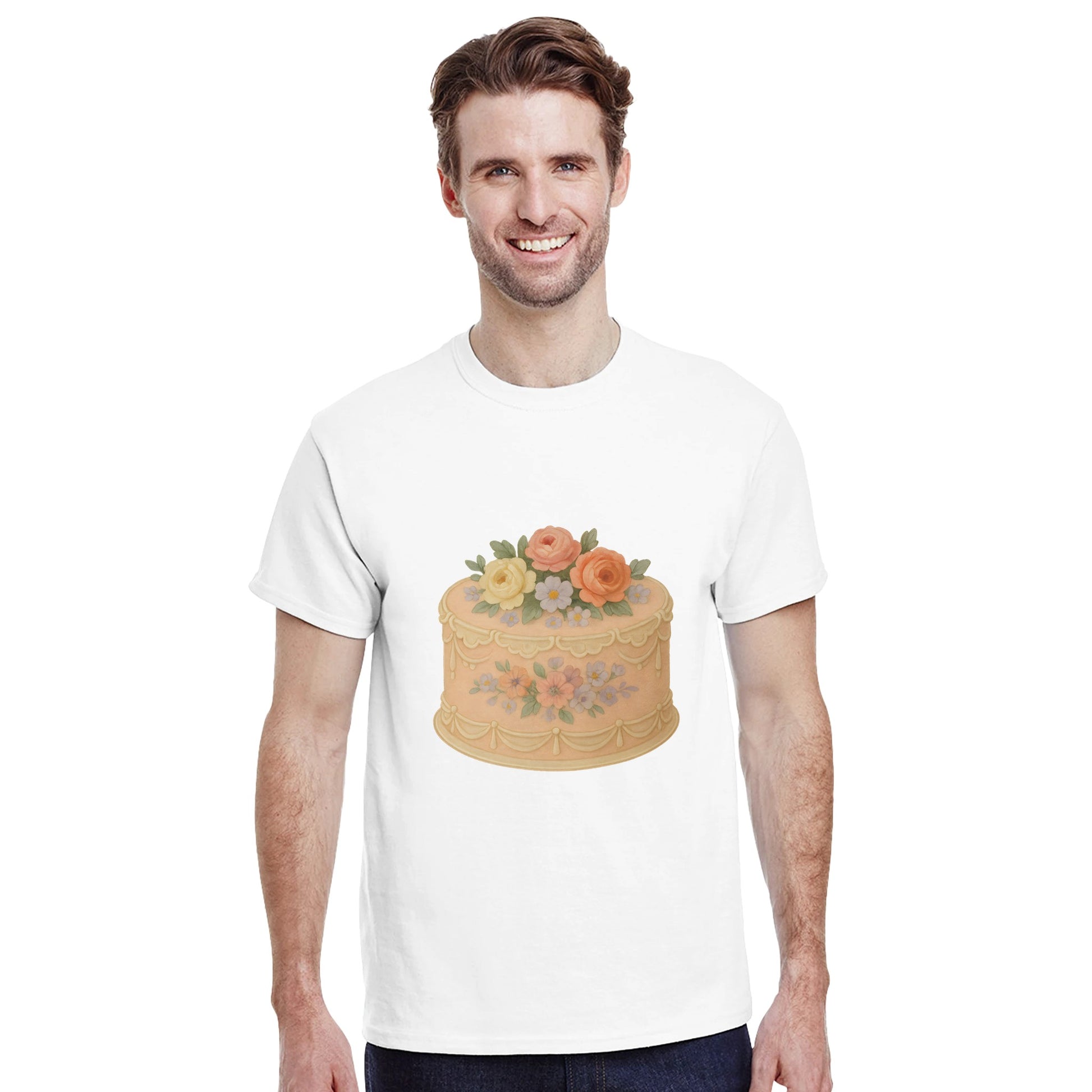 T-shirt med blommig sekelskiftesstil, handmålade blommor och nostalgisk charm.