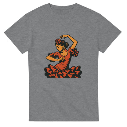 Vintage T-shirt med flamencodansare i varma färger som speglar Spaniens passion och energi.