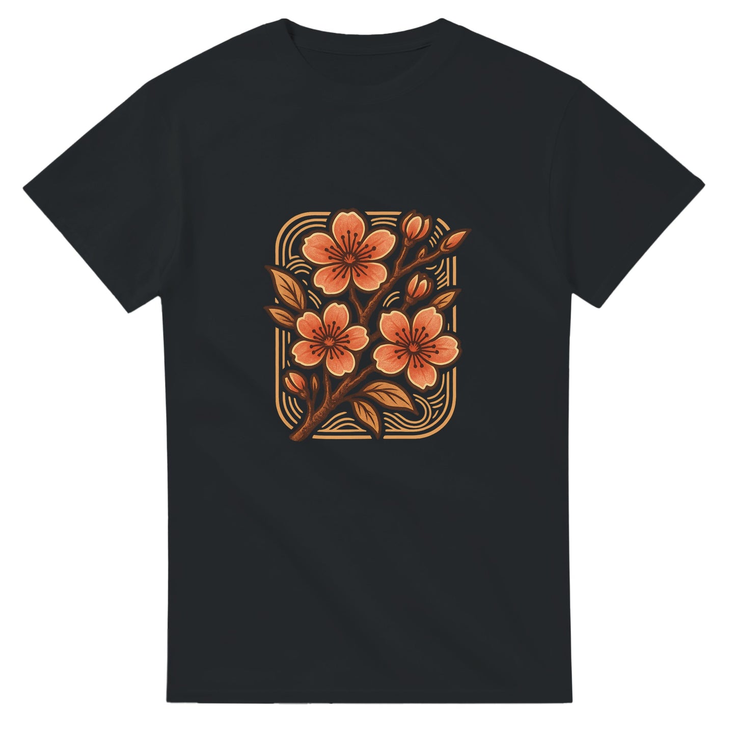 Klassisk T-shirt med körsbärsblommor och vintage-stil - perfekt för att bära historien.