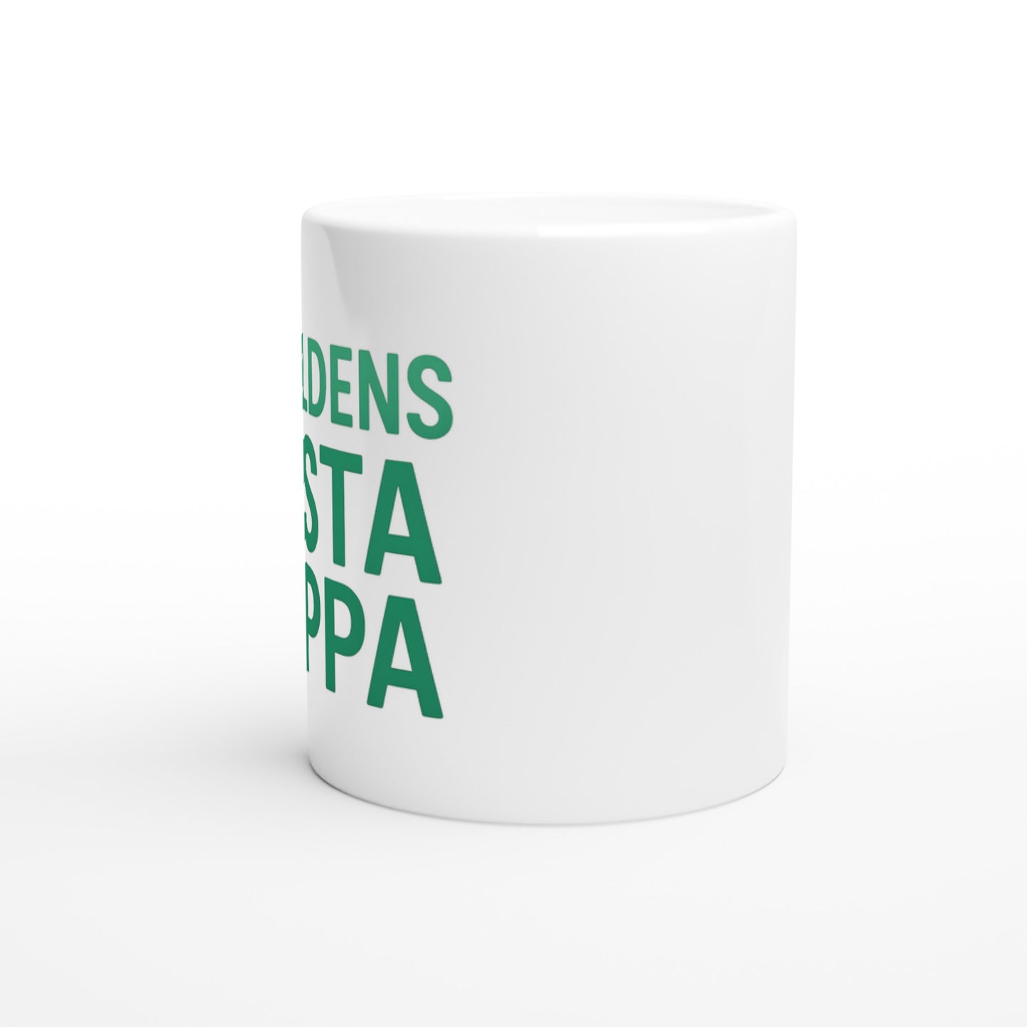 Mugg med 'Världens bästa pappa' i gröna toner, trendig design i sans-serif. Perfekt gåva till pappa.