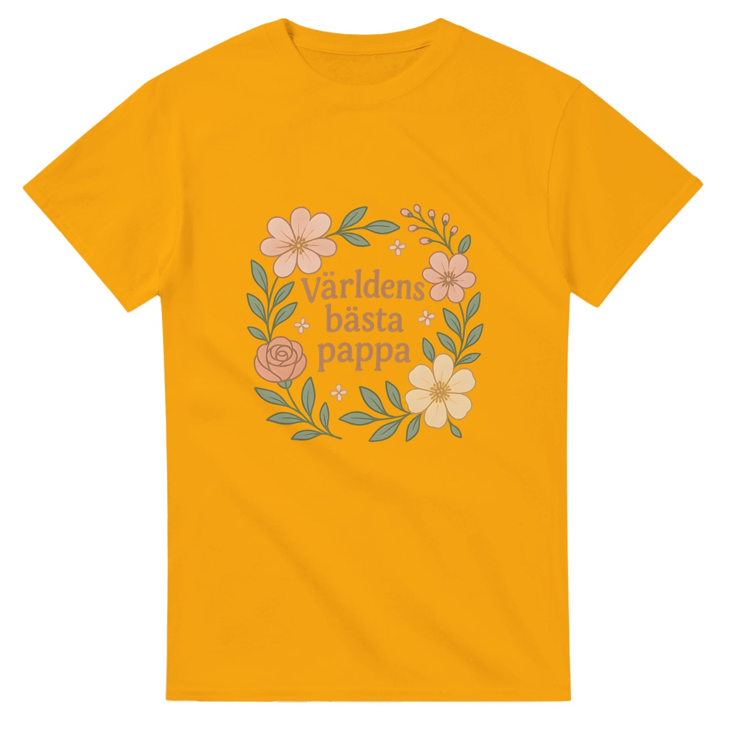 T-shirt med blommor och texten 'Världens bästa pappa'. Mjuka, stilrena toner för att fira pappa.