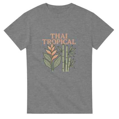 Vintage t-shirt med tropiska växter från Thailand, perfekt för att ta med sig på resan.