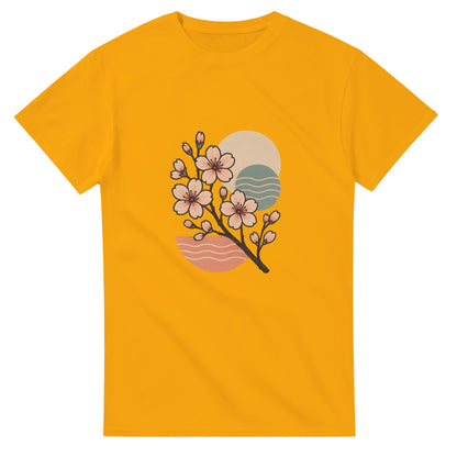 Zen-inspirerad T-shirt med körsbärsblommor i retro-stil för en harmonisk japansk känsla.