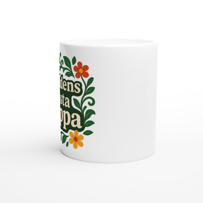 Mugg med florala element och texten Världens bästa pappa. Stilfull och mjuk design för en balanserad känsla.