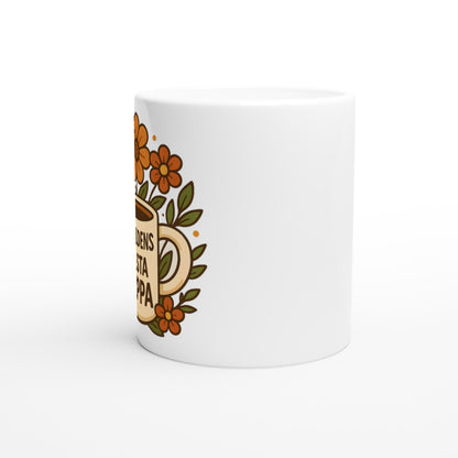 Mugg med 'Världens bästa pappa' och blommande detaljer, perfekt för en varm och inbjudande start på dagen.