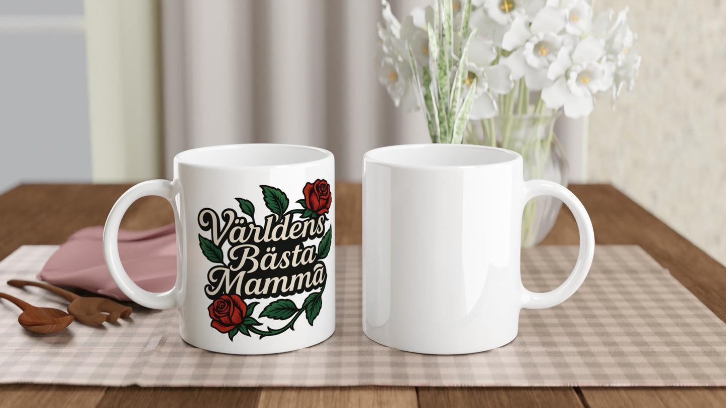 Rosentypografi Mugg - Världens bästa mamma och rosor i en fängslande komposition.