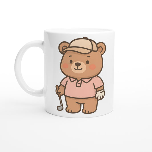 Mugg med golfspelande björn i söt tecknad stil. Perfekt för golfentusiasten!