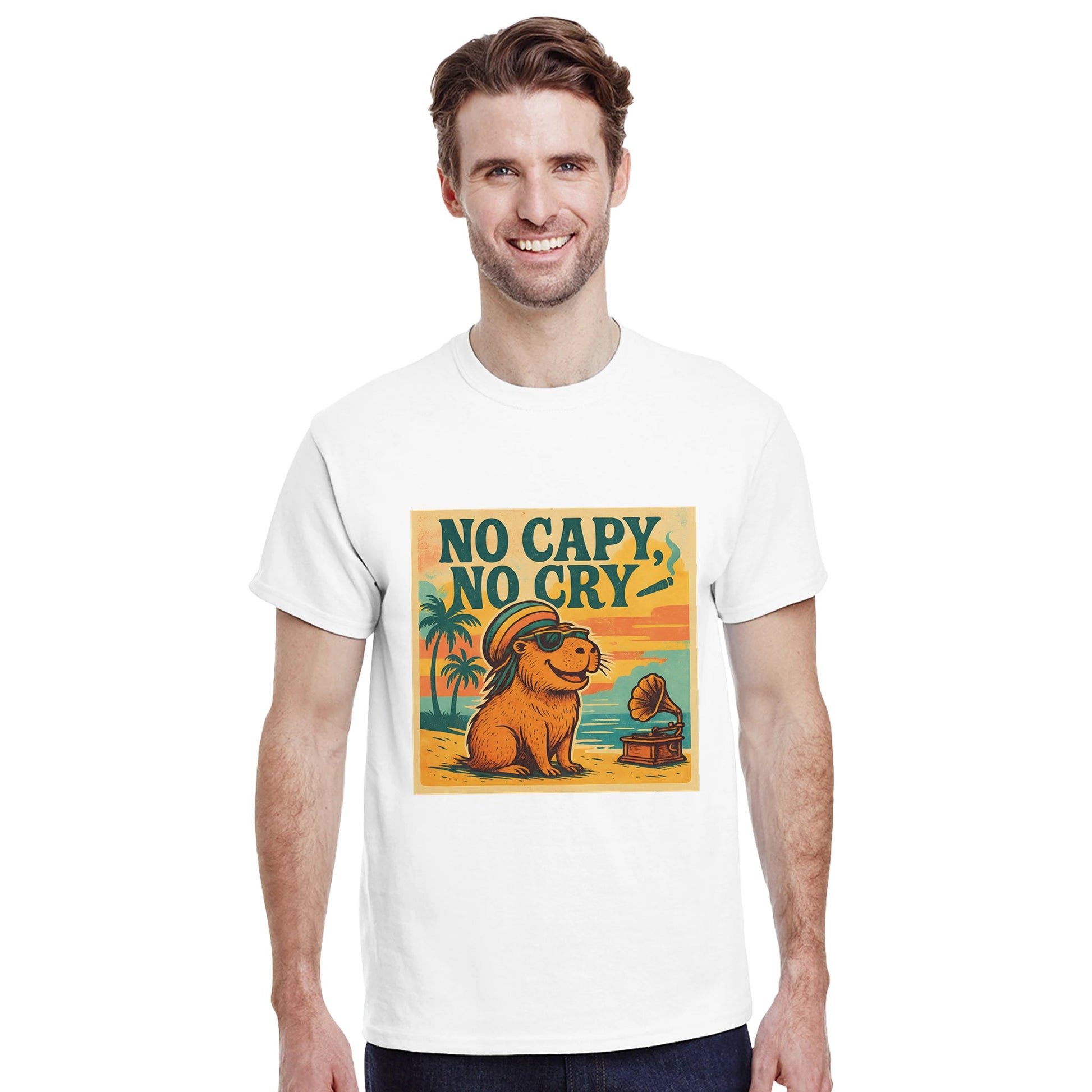 Glädjefylld capybara för karibisk avslappning och positivitet. Perfekt för stranden eller soffan. Inspirerad av reggae-klassikern.