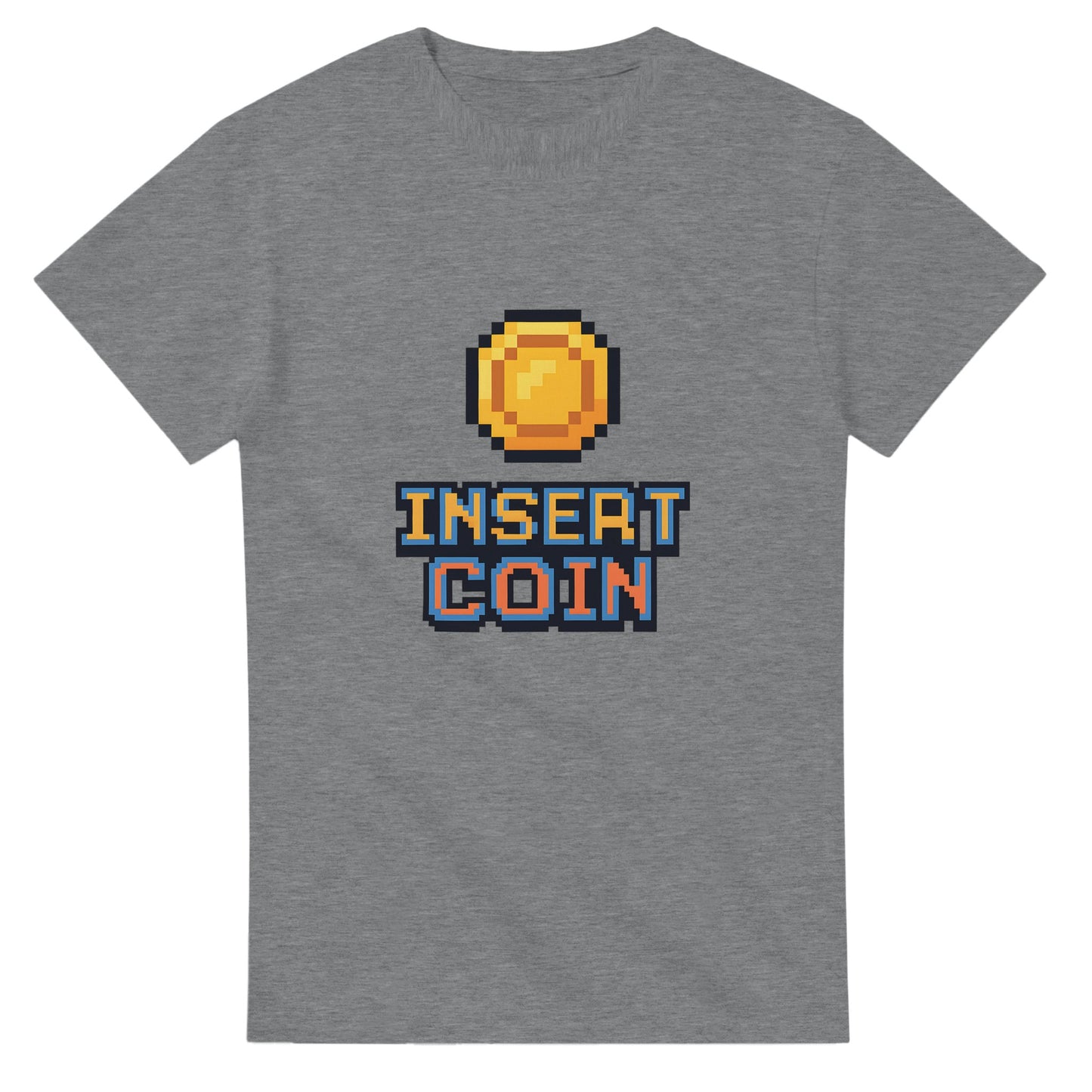 T-shirt med mynt och 'Insert Coin' text för nostalgiska gamers.