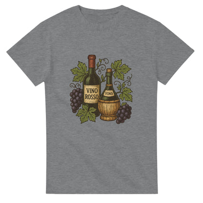 T-shirt med vin och vinstockar, perfekt för att fira italiensk tradition. Vacker vintage vinillustration för vinentusiaster.