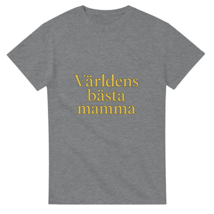 T-shirt med texten 'Världens bästa mamma' i guldtoner och serif-font. En hyllning till livets stjärna!