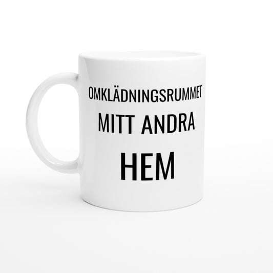 Mugg för fotbollsfans med omklädningsrumstema. Perfekt för gemenskap och snack.