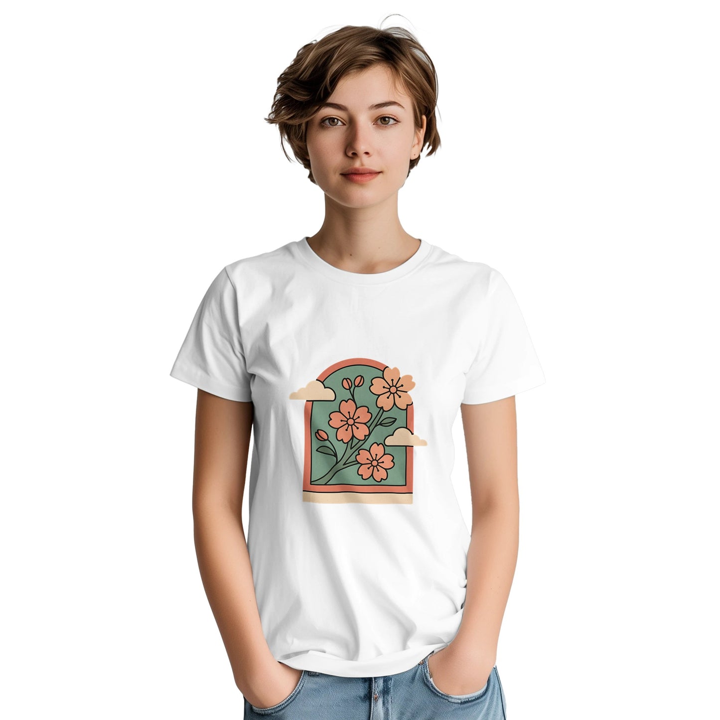 Japansk T-shirt med körsbärsblomdesign för en nostalgisk resa till Japan.