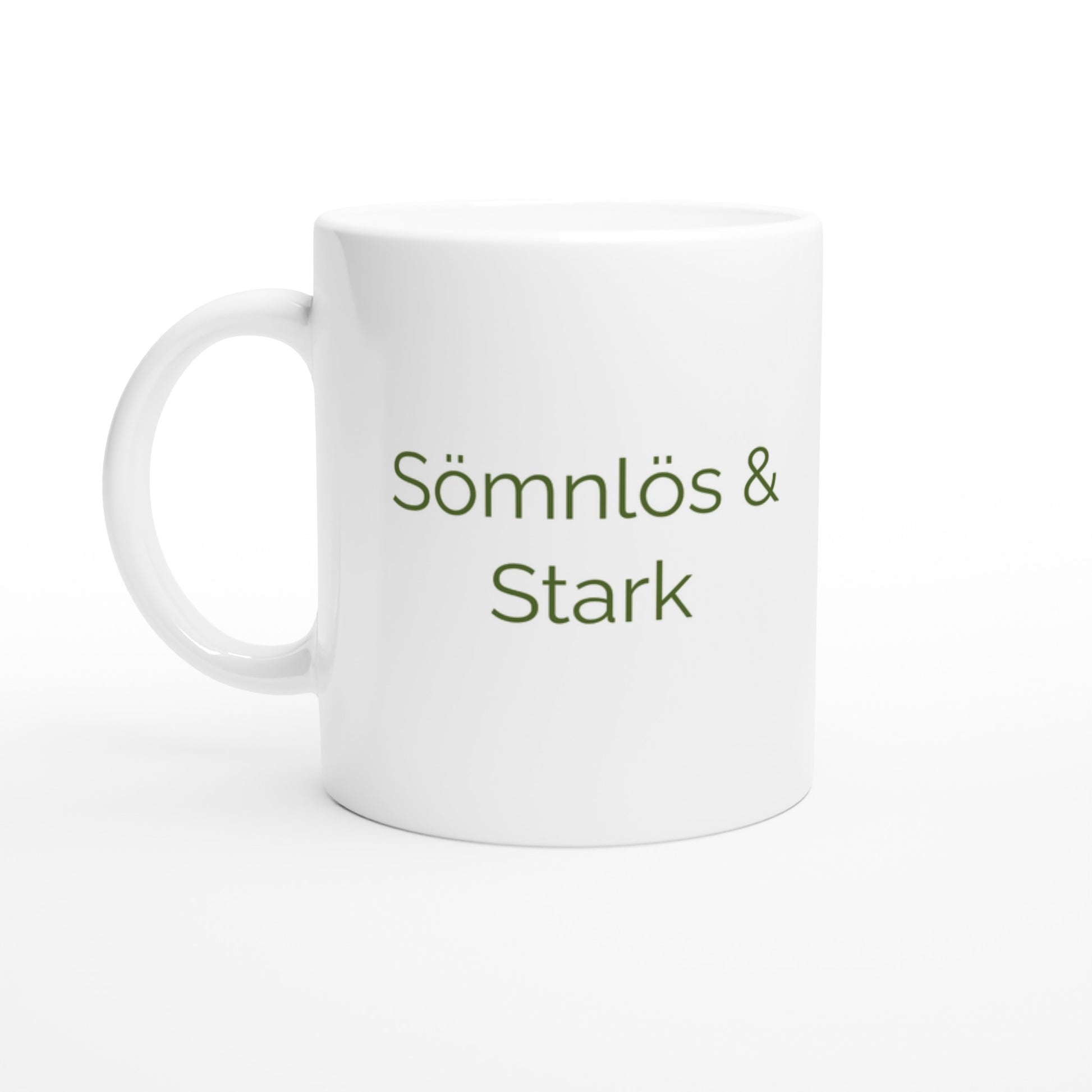 Hyllning till starka mammor som tacklar sömnlösa nätter med en kopp kaffe. Sömnlös & Stark.