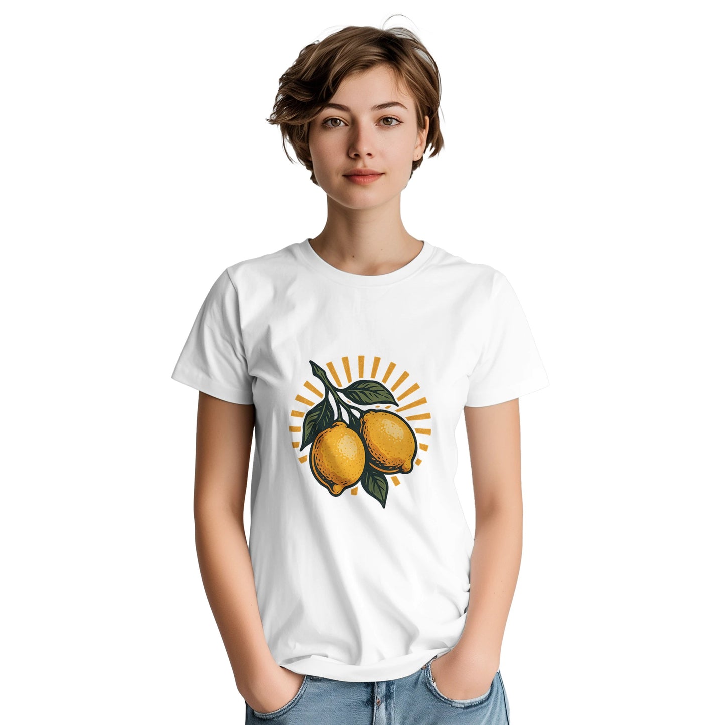 T-shirt med vintage citron och solmotiv - perfekt för en italiensk sommar.