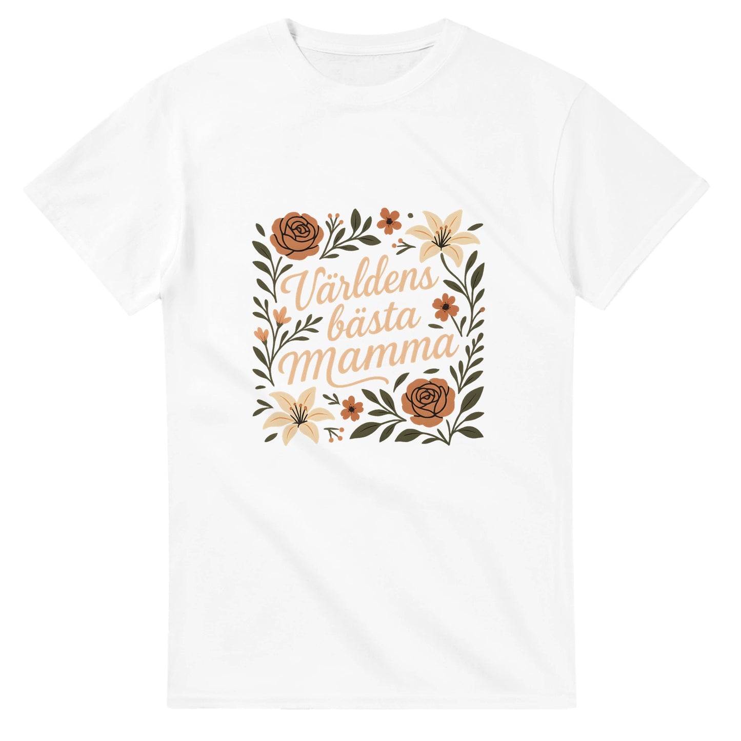 T-shirt med blommor och text, perfekt gåva till mamma.
