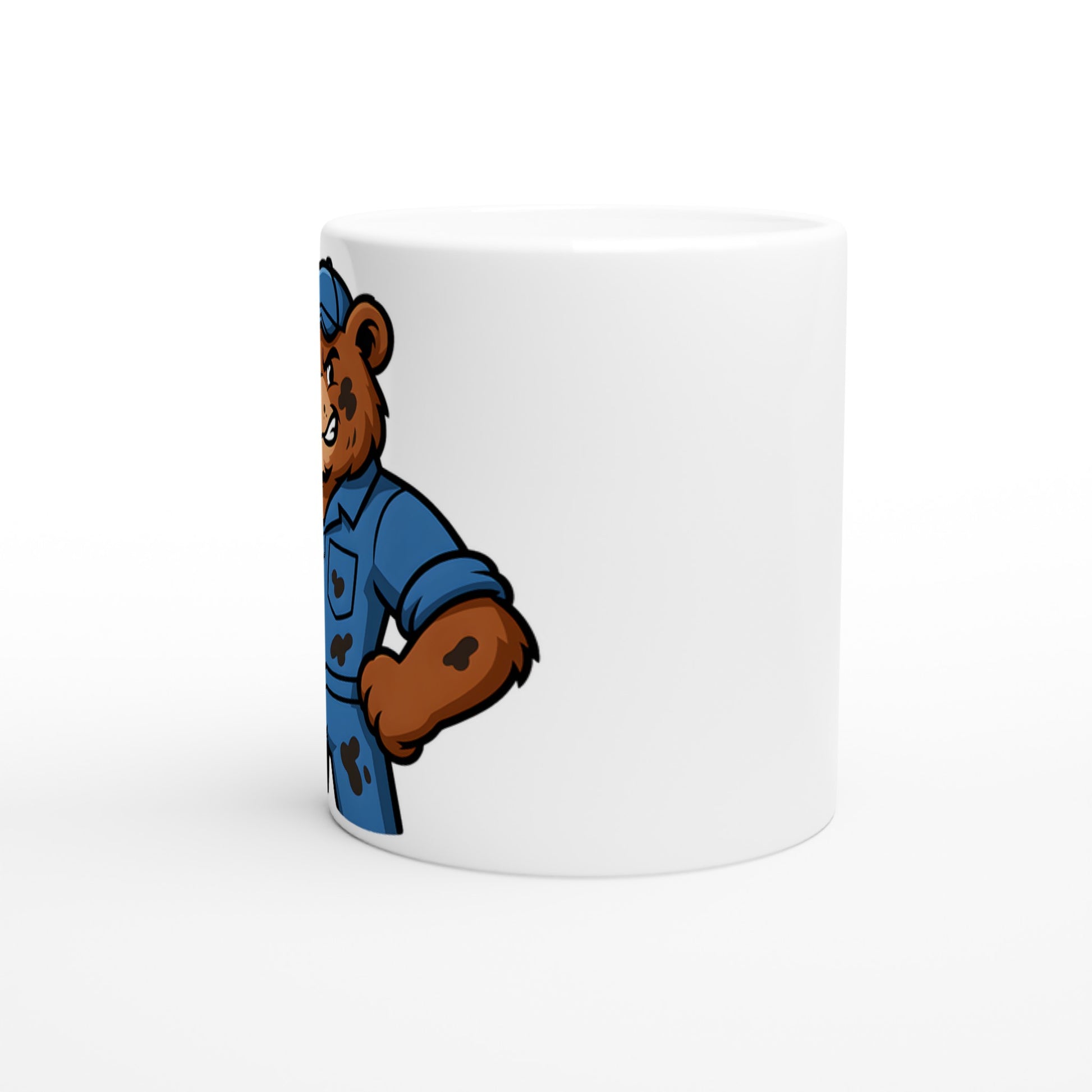 Mugg med björn och skiftnyckel, perfekt för natur- och maskinälskare. Upplev styrkan i garaget med denna unika mugg.