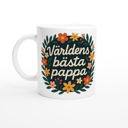 Mugg med blomkrans och text 'Världens bästa pappa' i kompakt design, perfekt för pappa!
