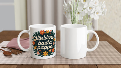 Mugg med blomkrans och text 'Världens bästa pappa' i kompakt design, perfekt för pappa!