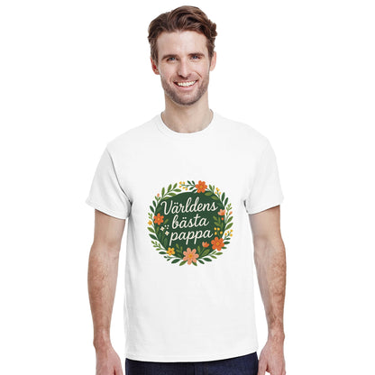T-shirt med blomkrans och text för världens bästa pappa. Perfekt för att visa uppskattning och kärlek.