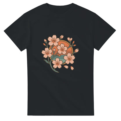 Vårinspirerad T-shirt med körsbärsblommor i retrostil, fånga den japanska vårrenässansen.